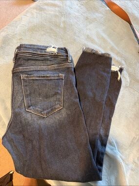 KanCan Dark Blue Ankle Skinny Jeans with Frayed Hem